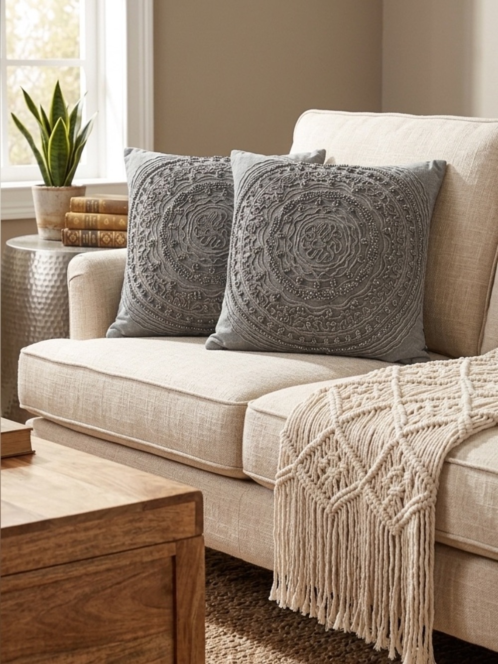 NWT Kenzie Home Grey Boho Medallion Pillows 2PC-Set